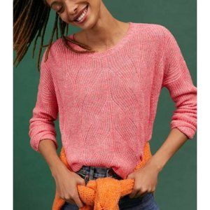 Anthropologie Keely Cable-Knit Sweater NWT M $118 Pink Wool/Cotton Blend